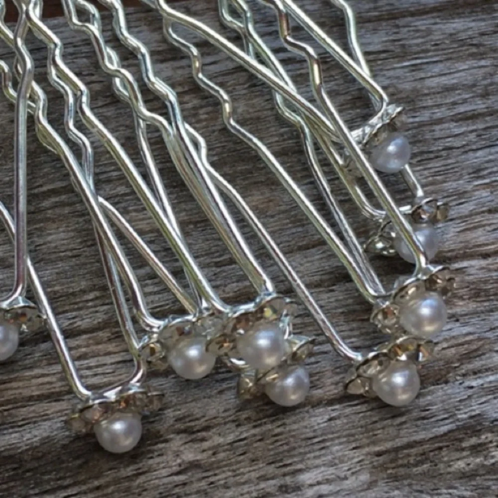 New! Set of Pearl Crystal Flower Bridal Hair Pins - Picture 5 of 7